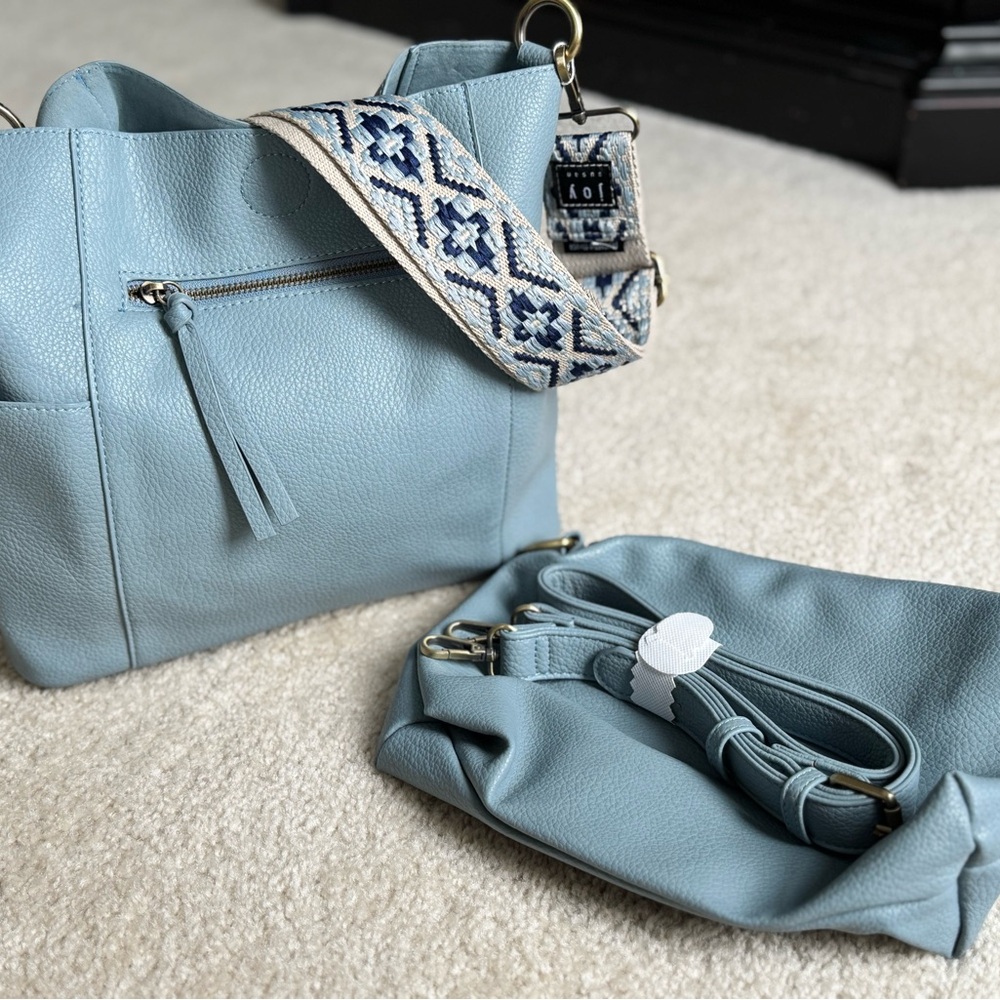 Joy Susan Blue Shoulder Bag with Geometric Strap